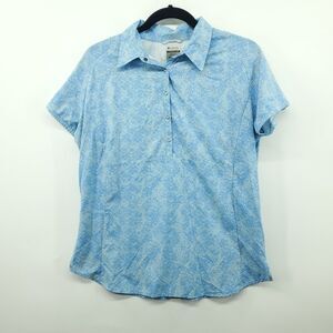 Columbia Titanium Fishing Shirt Womens Large Blue Floral Short Sleeve Button